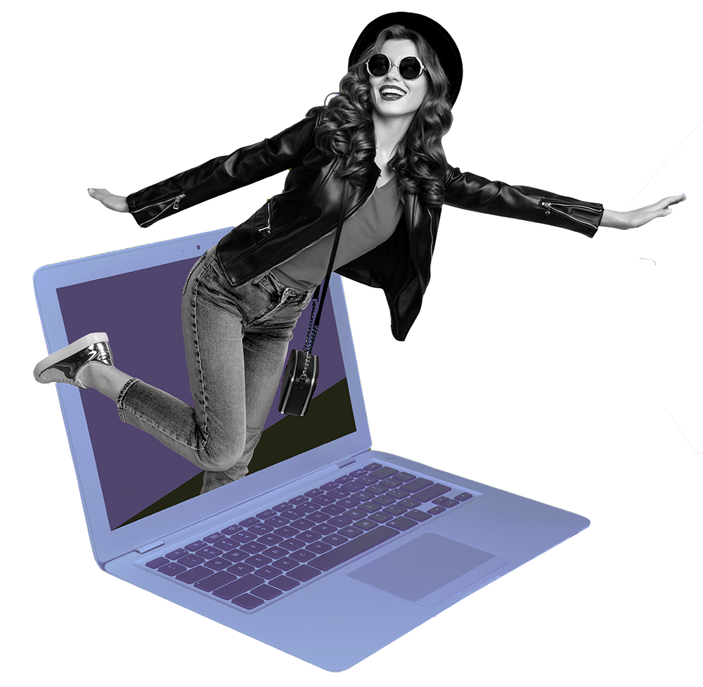 girl jumping out of laptop